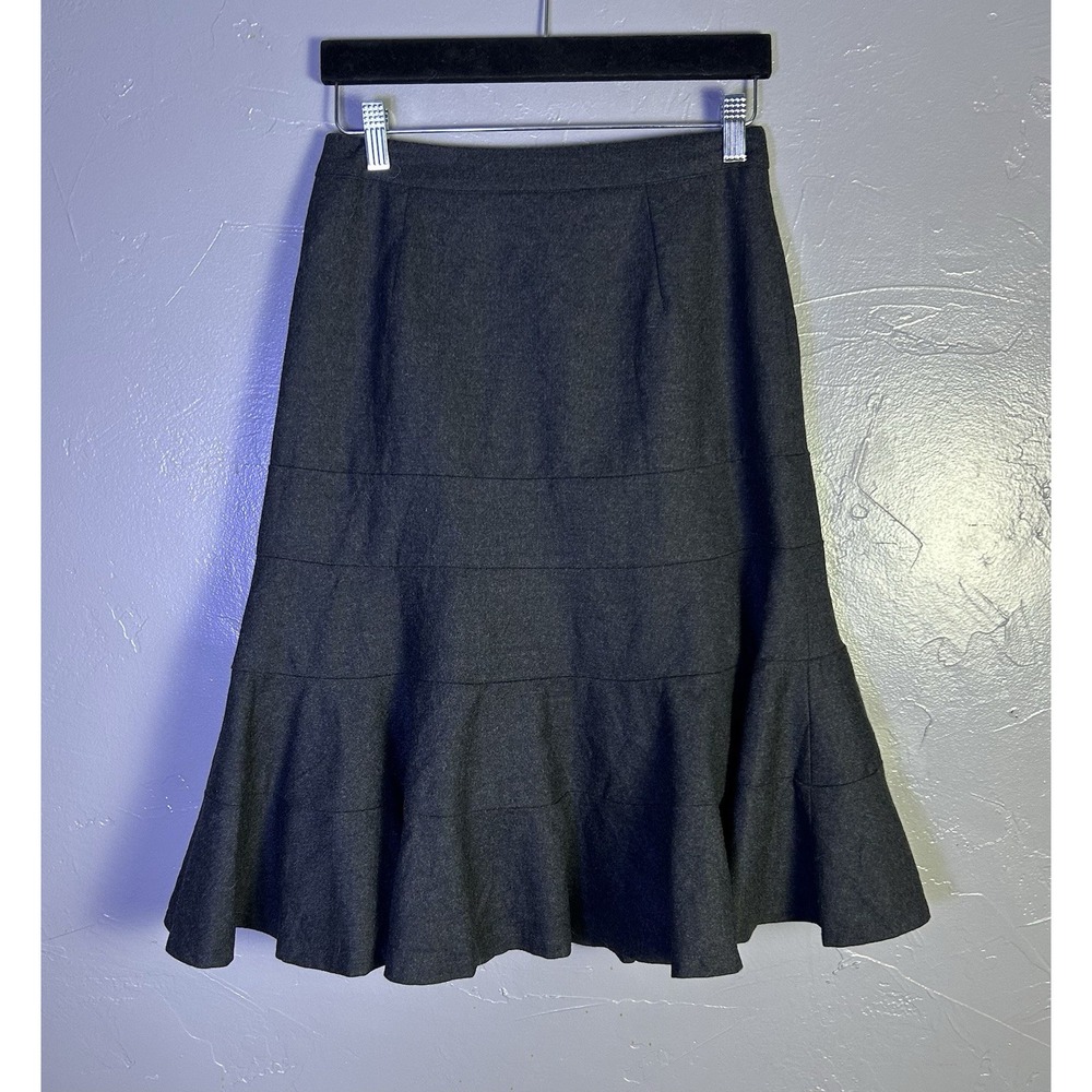 Teri Jon by Rickie Freeman charcoal grey wool trumpet/flounce skirt Size 6 - Picture 2 of 10